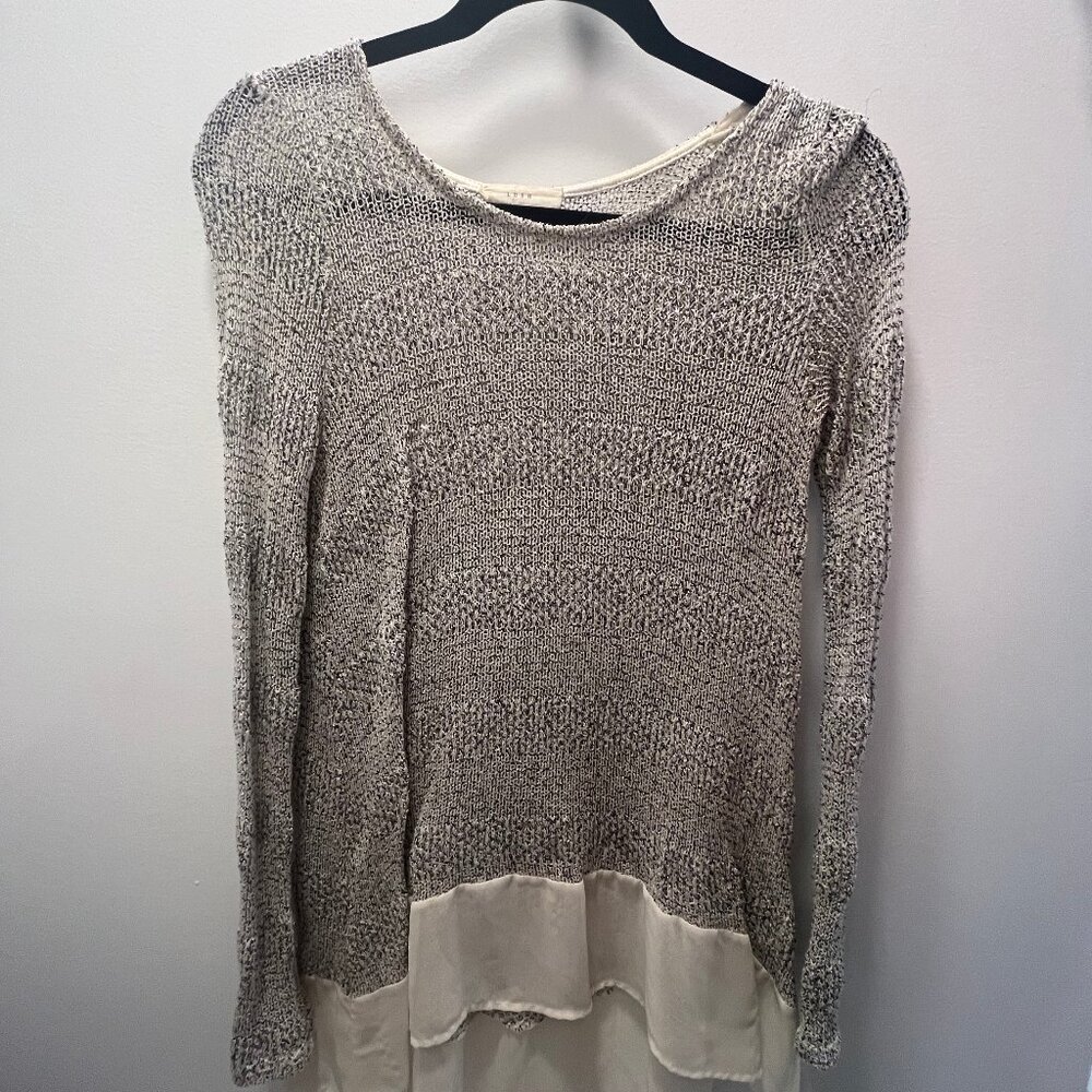 Lush Grey Knit Sweater with Trim Accent